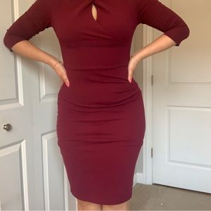Burgundy midi office casual dress